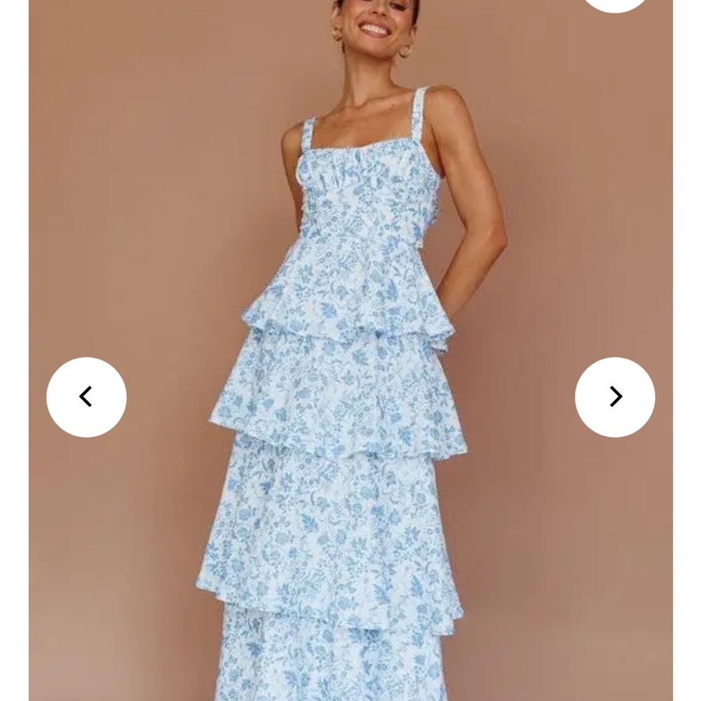 mine Blue & White Floral Tiered Maxi Dress